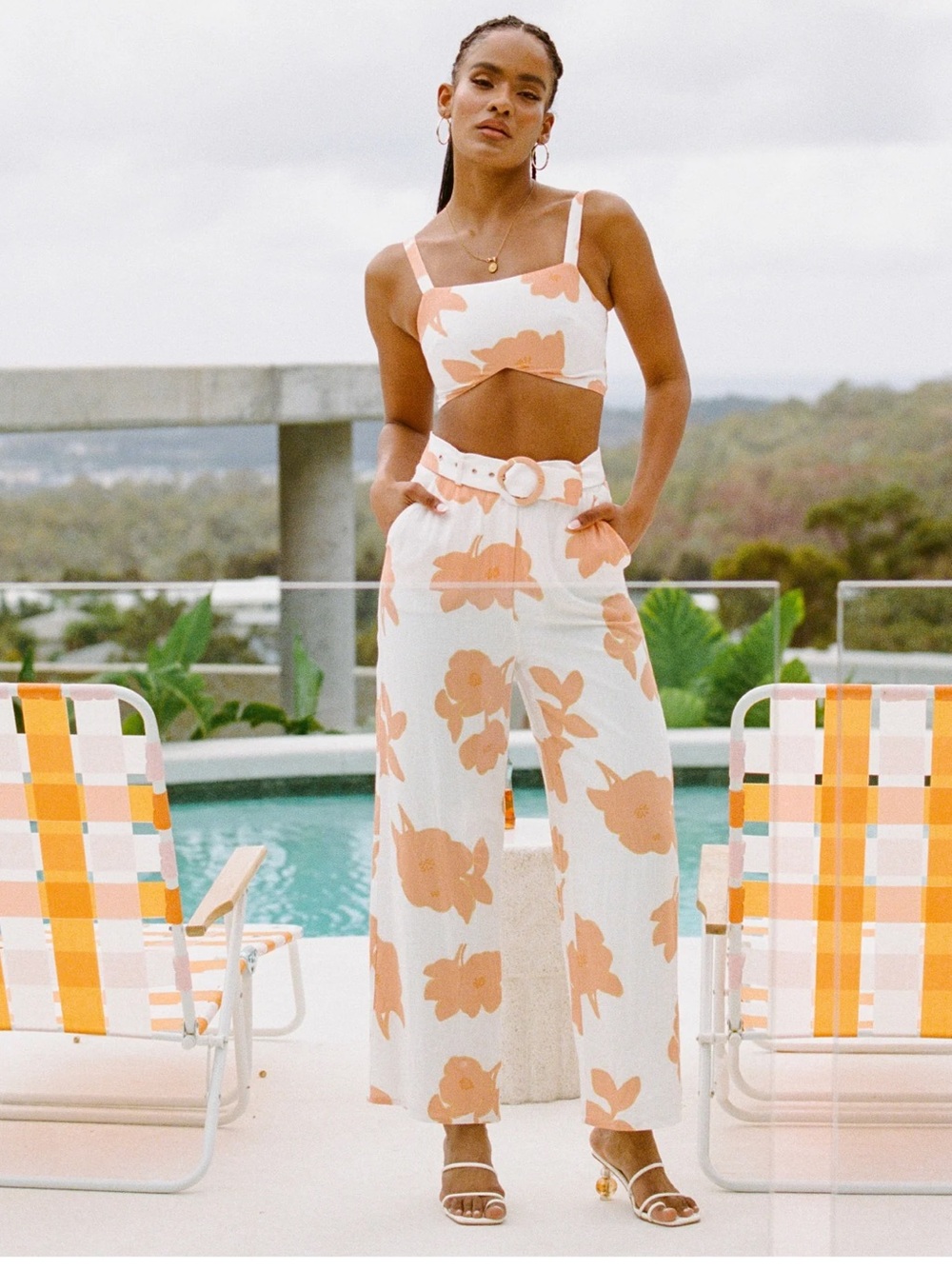 Sabo Hakura Pants Floral Orange Wide leg Resortwear Woman's S Size 4 New